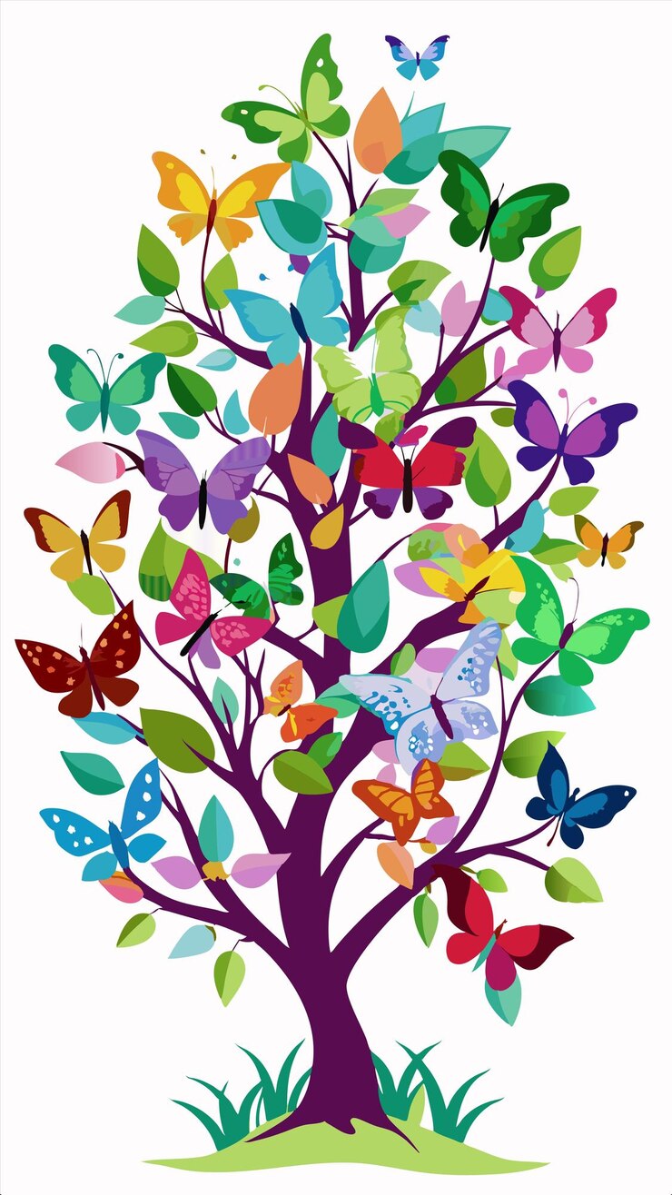 Vector a tree with butterflies and the words quot butterflies quot on it