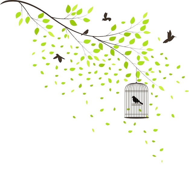 Vector tree with flying birds