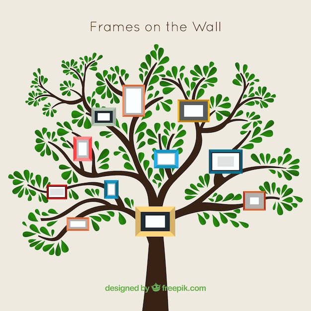 Vector tree with frames on the wall