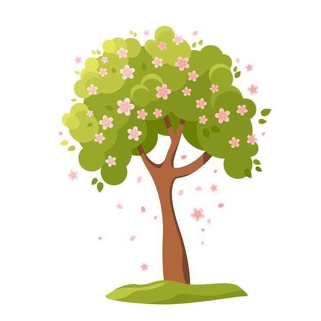 Vector a tree with green leaves and pink flowers vector illustration isolated on white background