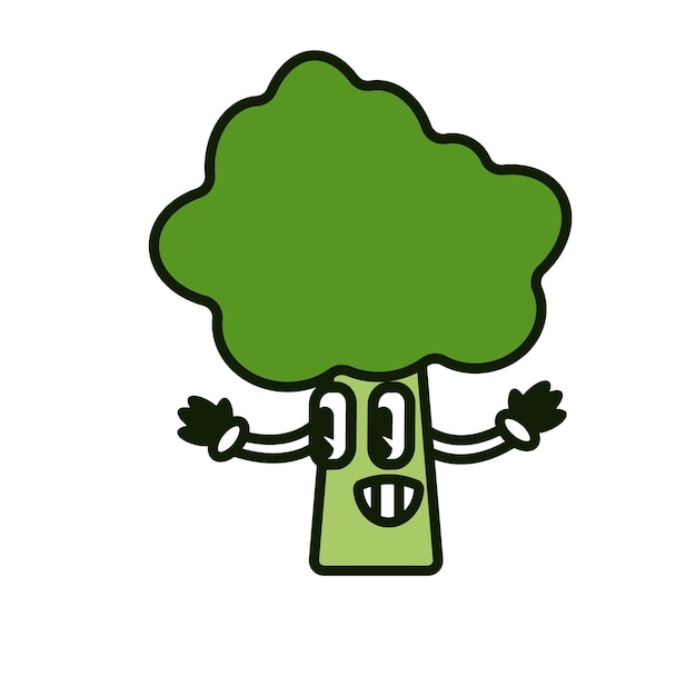 Tree with hands and happy smile retro style 50th cartoon illustration