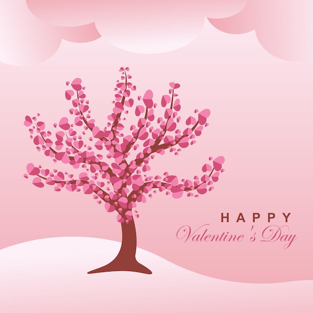 Albero con cuore biglietto d'auguri buon san valentino design piatto con illustrazione vettoriale