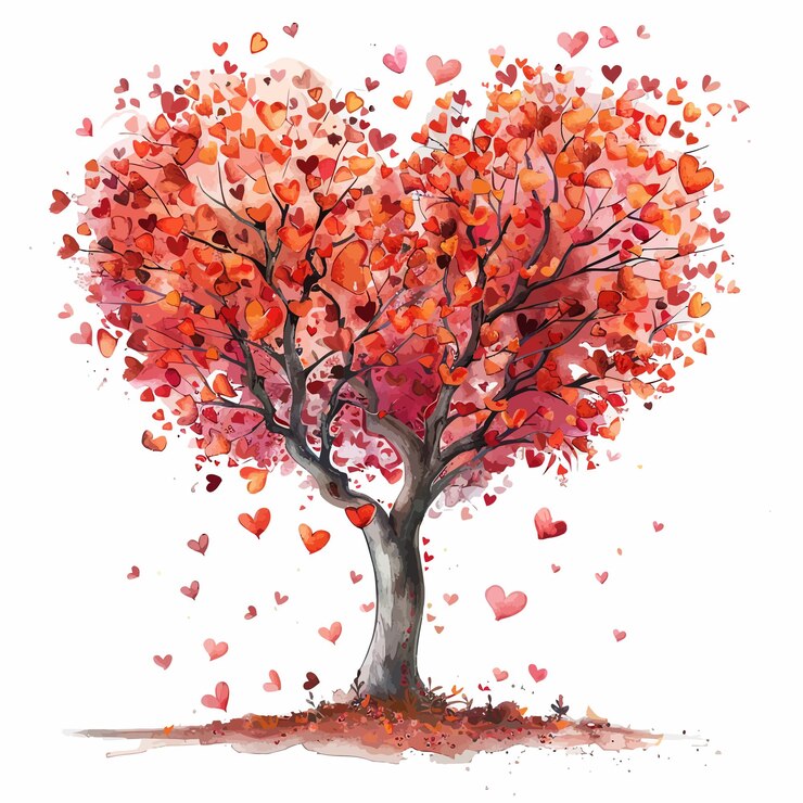 Vector a tree with hearts and a heart that says love