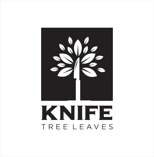 Вектор Дерево с логотипом ножа вдохновение для дизайна силуэта