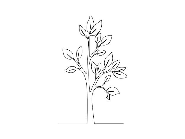 Tree with leaves continuous one line drawing vector illustration pro vector