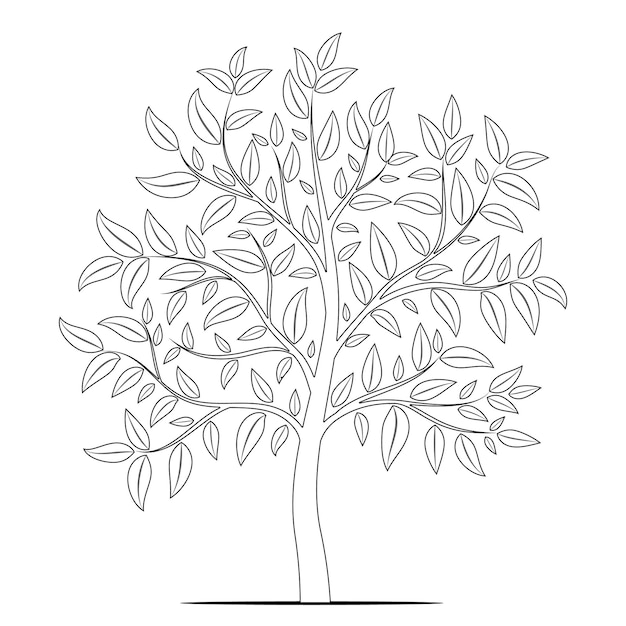 白い背景ベクトルの葉の輪郭を持つ木
