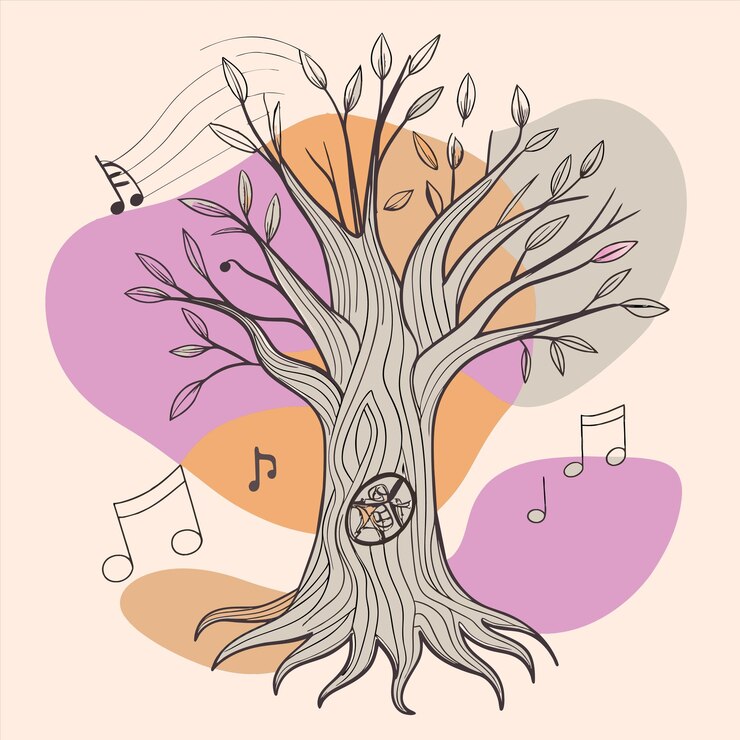 Vector a tree with music notes and music notes on it