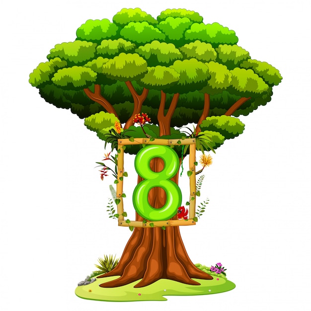 白い背景の上の数8の数字を持つ木