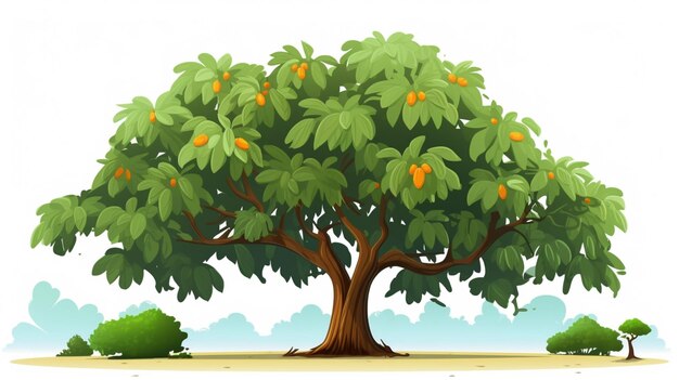 Vector a tree with oranges and a green object in the middle