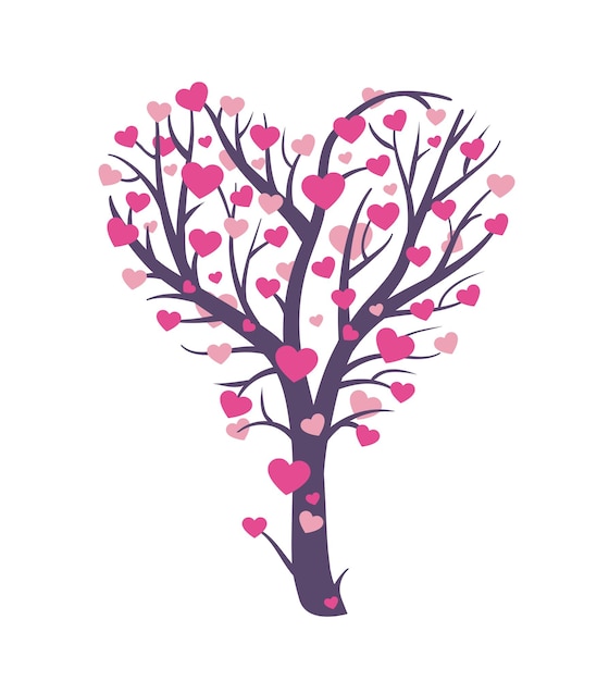 Vettore un albero con sopra dei cuori rosa