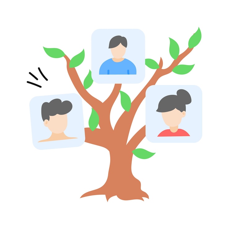 Vector a tree with profile photos symbolizing familial connections and lineage