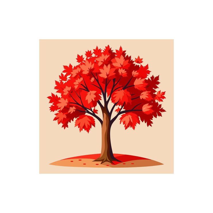 Vector a tree with red leaves that is on a beige background