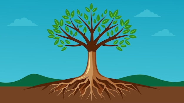 Vector a tree with roots firmly planted in the ground representing a solid financial plan able to weather