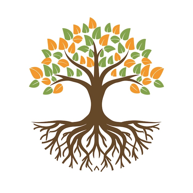 Vector tree with roots flat illustration