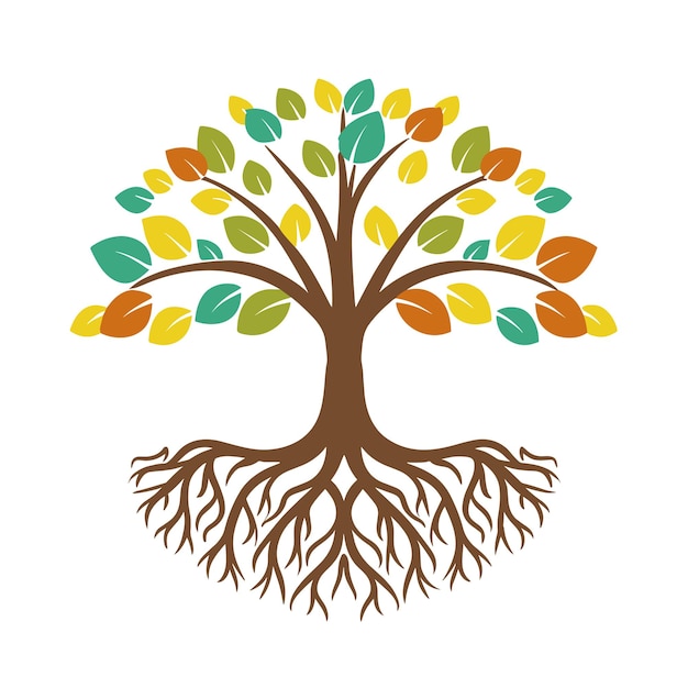 Vector tree with roots flat illustration