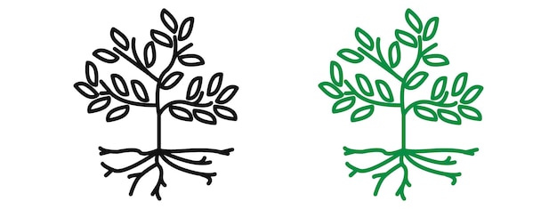 tree with roots and leaves icon mark in filled style