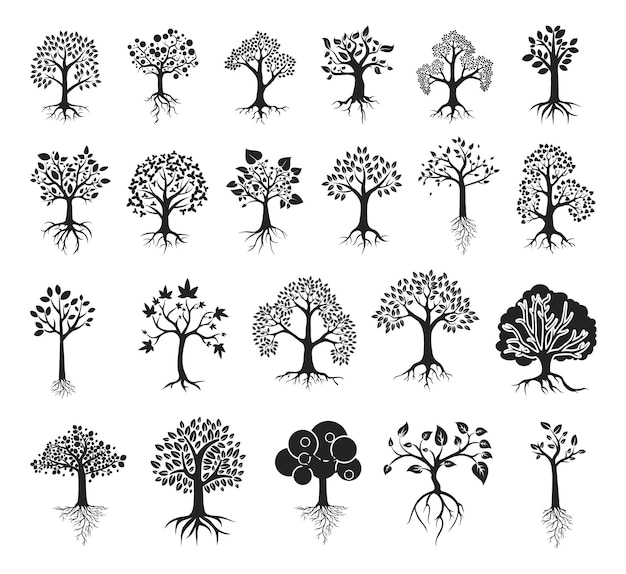Vector tree with roots silhouettes premium vectors