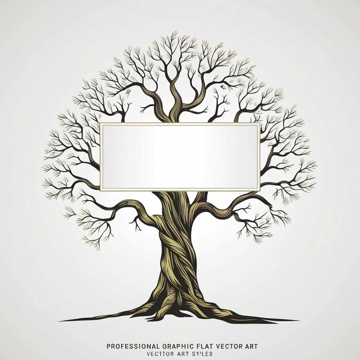 Vector a tree with a white banner that says the word on it