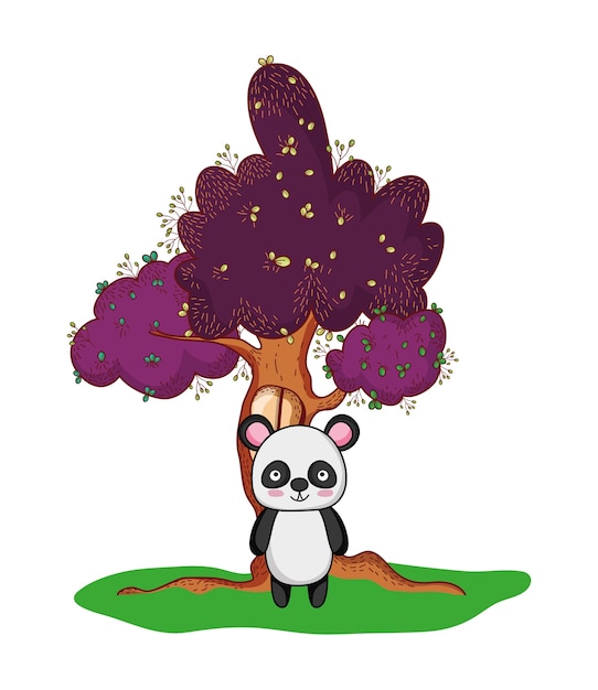 Tree with window and cute panda wild animal