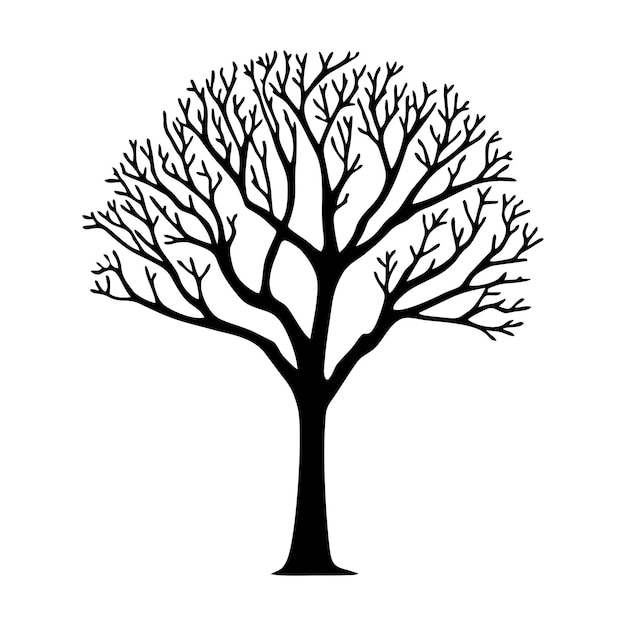 Tree without leaves black silhouette Black branch tree or naked tree Forest and garden symbol