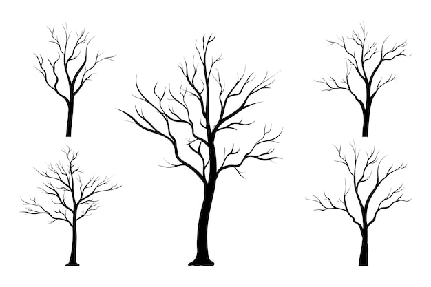 Tree without leaves silhouette vector elements