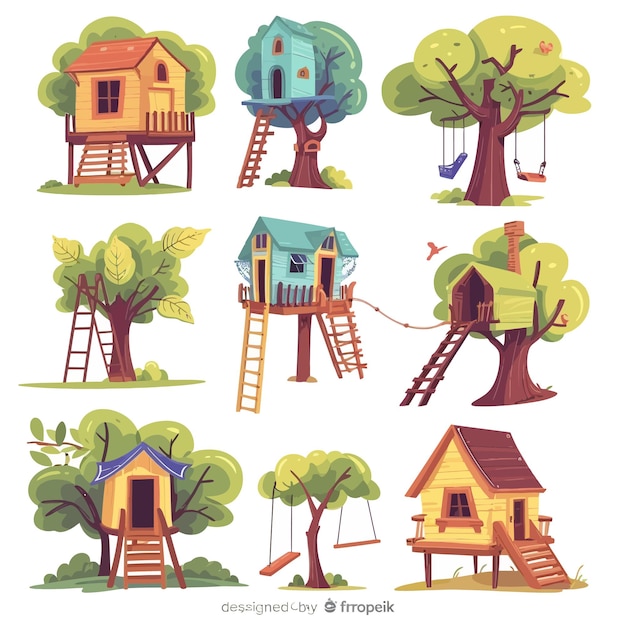 Vector tree_wood_houses_for_children_playground