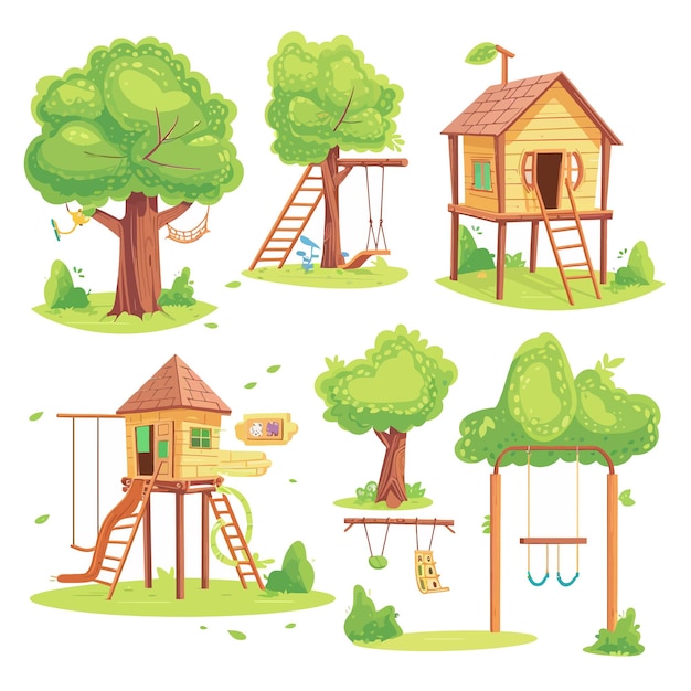 Vector tree_wood_houses_for_children_playground