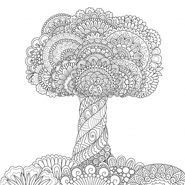 Tree zentangle style, coloring page