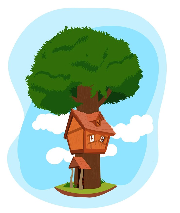 Vector treehouse on a giant tree cartoon