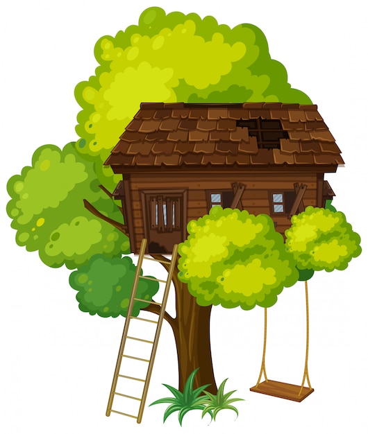 Treehouse with swing on the tree