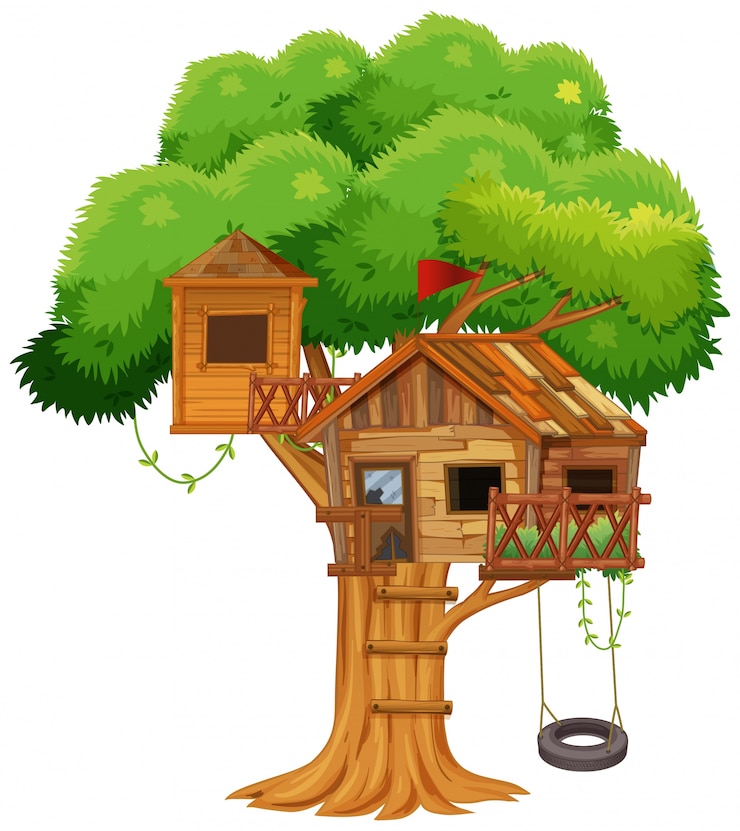 Vector treehouse with swing on the tree