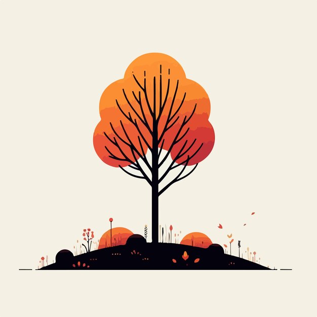 Vector trees in autumn with a simple flat design style