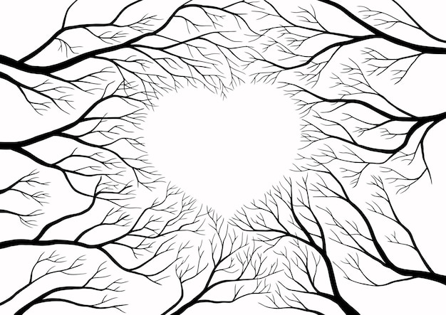 Vector trees branches forming shape of a heart