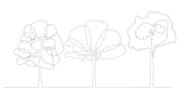 Trees drawing in one continuous line isolated vector