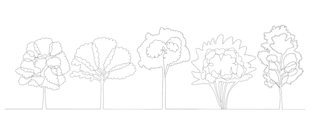 Trees drawing in one continuous line isolated vector