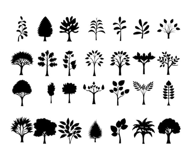 trees and forest silhouettes set isolated vector illustration