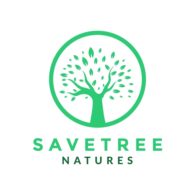 Trees green with circle round logo design vector graphic symbol icon illustration creative idea