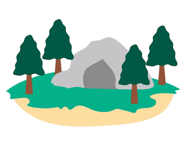 白い背景に分離された丘の上の木フラット スタイル ベクトル図