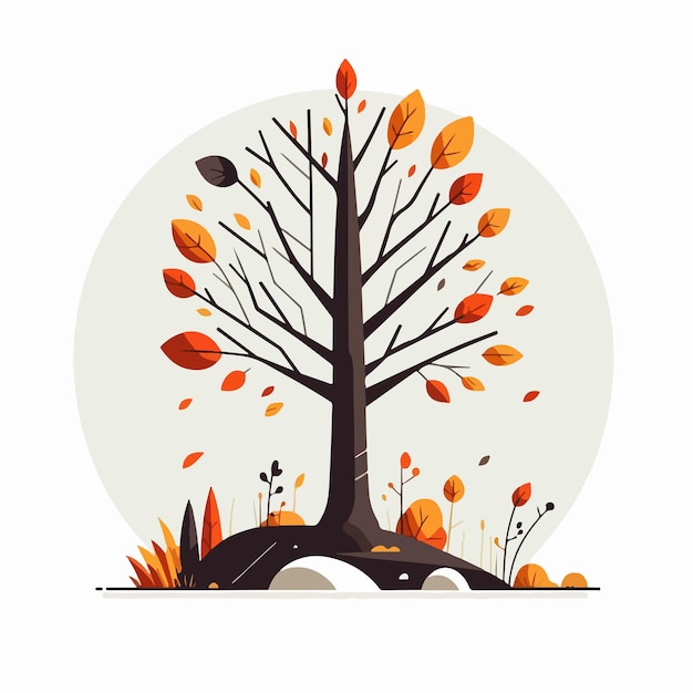 Вектор Деревья осенью с простым плоским стилем дизайна