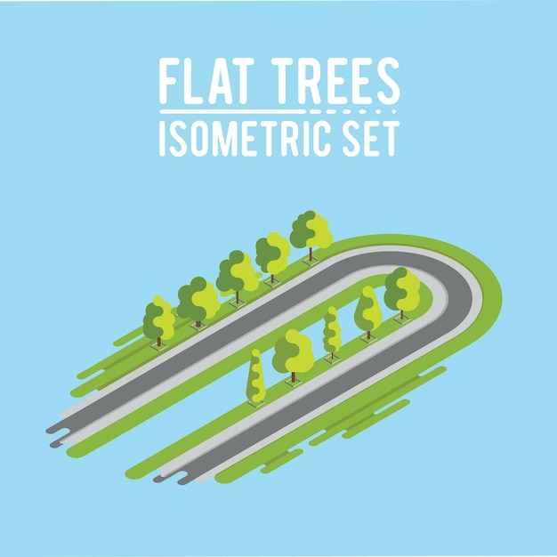 Elementi isometrici del parco di alberi grandi e piccoli alberi