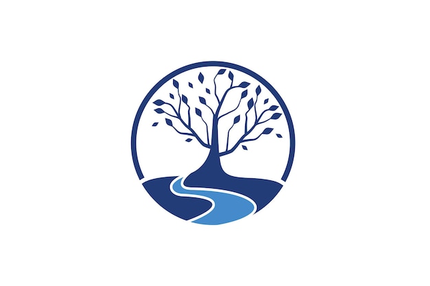 Trees lake forest abstract nature logo design blue navy