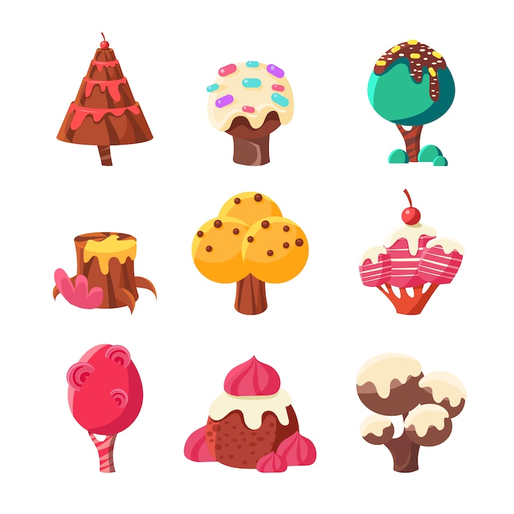 Vector trees made of sweets set