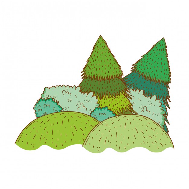 Vector trees rural landscape in round icon