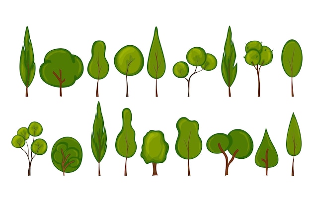 Vector trees set. cartoon style.