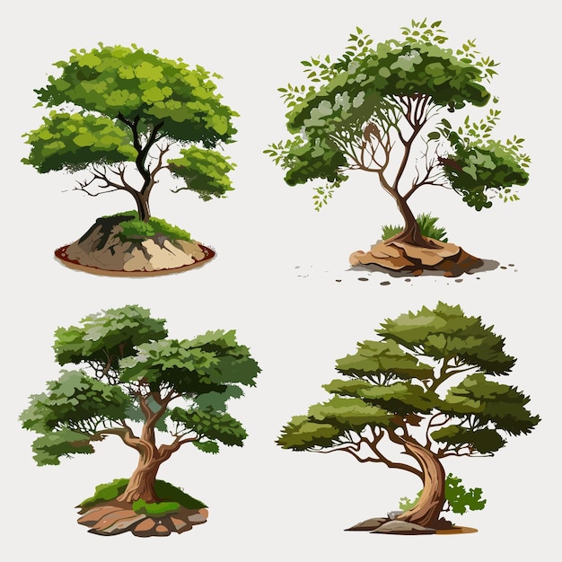 Gli alberi impostano il vettore dell'illustrazione