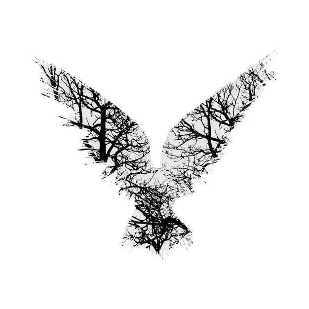 Vector trees silhouettes raven