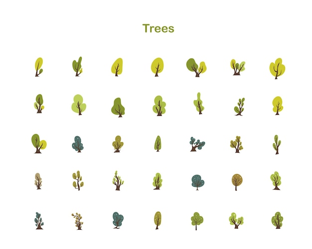 деревья Векторный набор для обесцвечивания растений Векторный набор для эко зеленый и природа