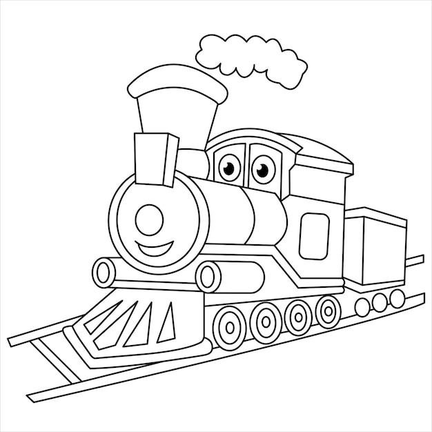 Trein Kleurboek Voor Kinderen Cartoon Stoomtrein Op Spoorweg Leuke Locomotief Illustratie