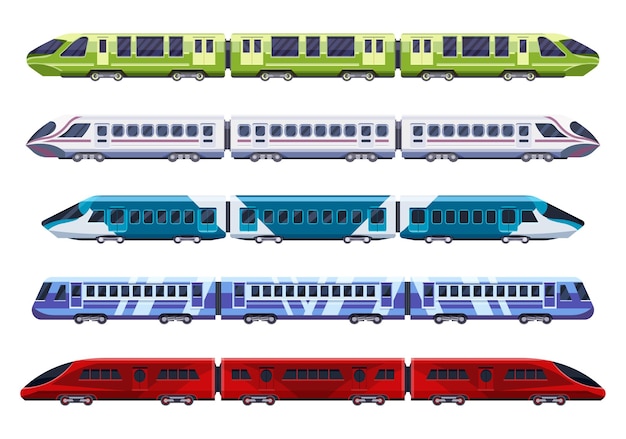 Trein of metro treinwagons, spoorwegvervoer moderne flat.