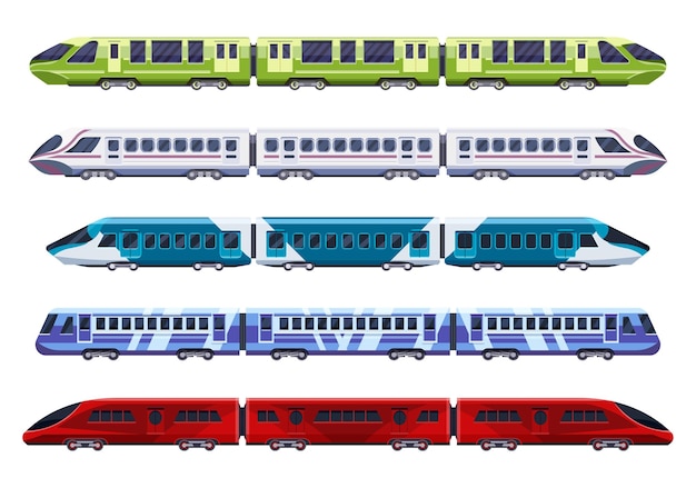 Vector trein of metro treinwagons, spoorwegvervoer moderne flat.